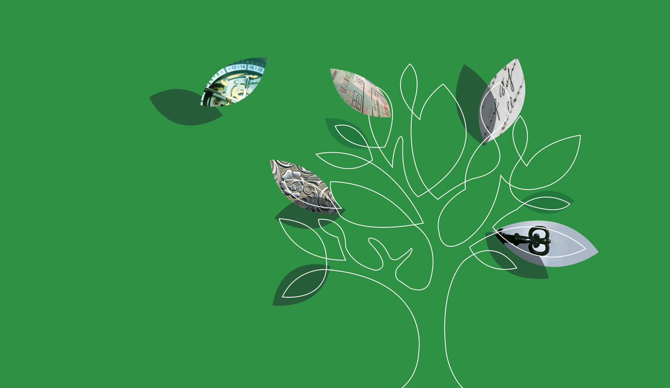 Green image with tree outline and leaves
