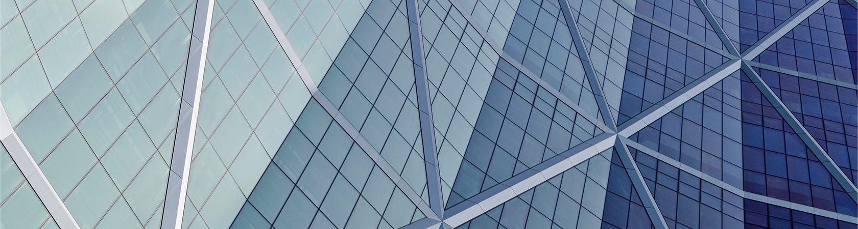 Rows and columns of windows along a curved building