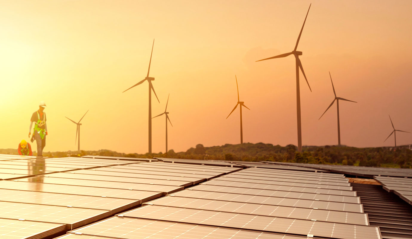 wind turbines and solar energy panels 