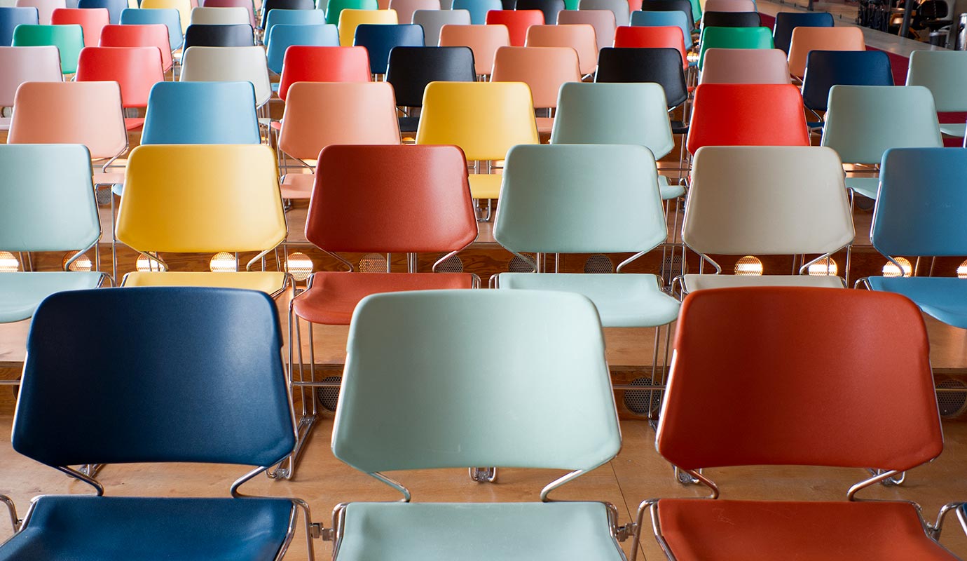 rows of colorful chairs