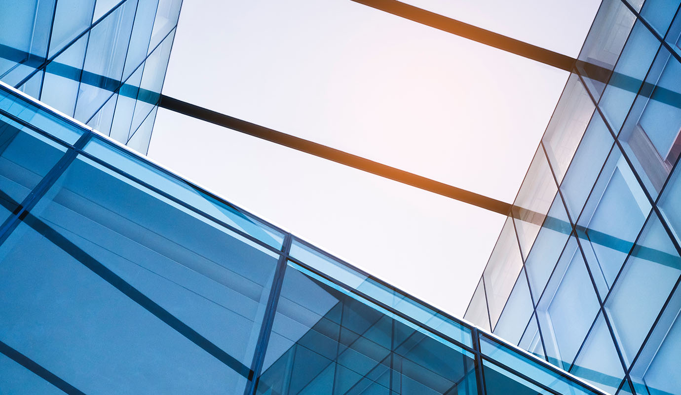 View of the sky through 2 buildings